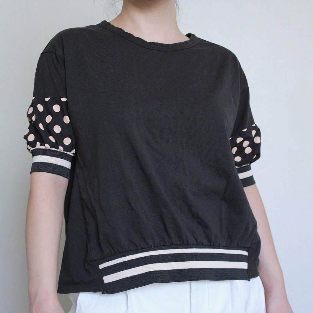 Zara, size S |  Charcoal with cream polka dot and cream striped details